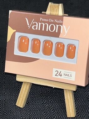 Terracotta Press On Nails Short Square Glossy Fall Nails Autumn Aesthetic 24pcs